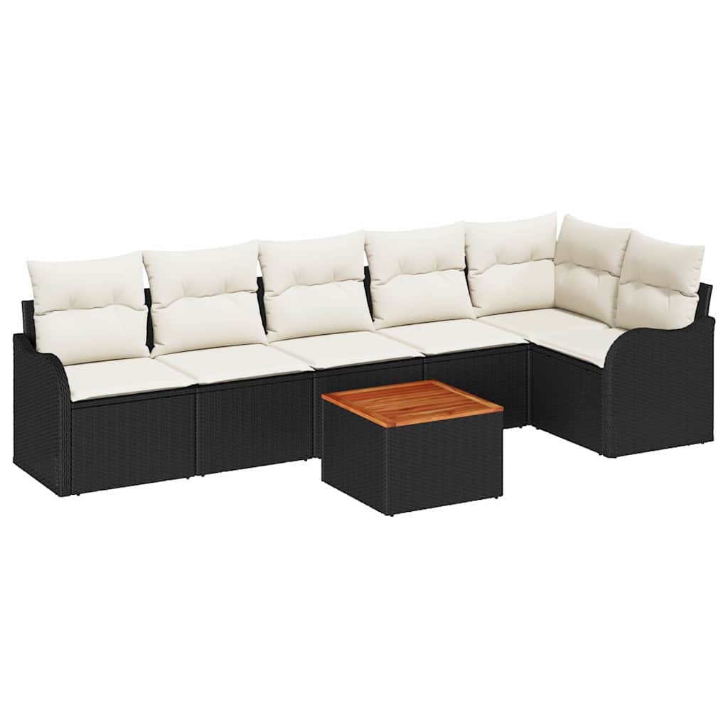 Conjunto de Sofá de Jardim 7 pcs Preto e branco