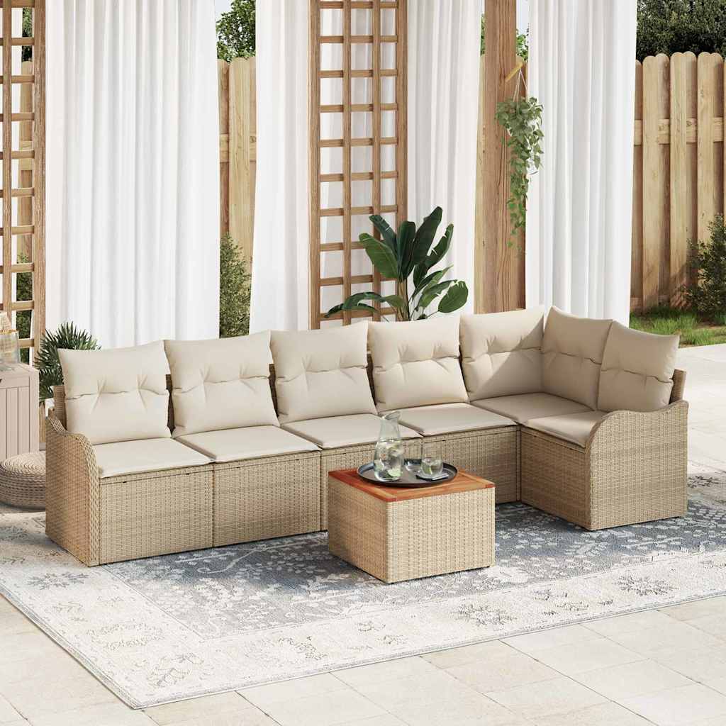 Conjunto de Sofá de Jardim 7 pcs bege e branco