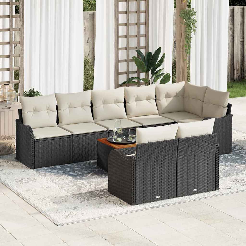 Conjunto de Sofá de Jardim 9 pcs Preto e branco