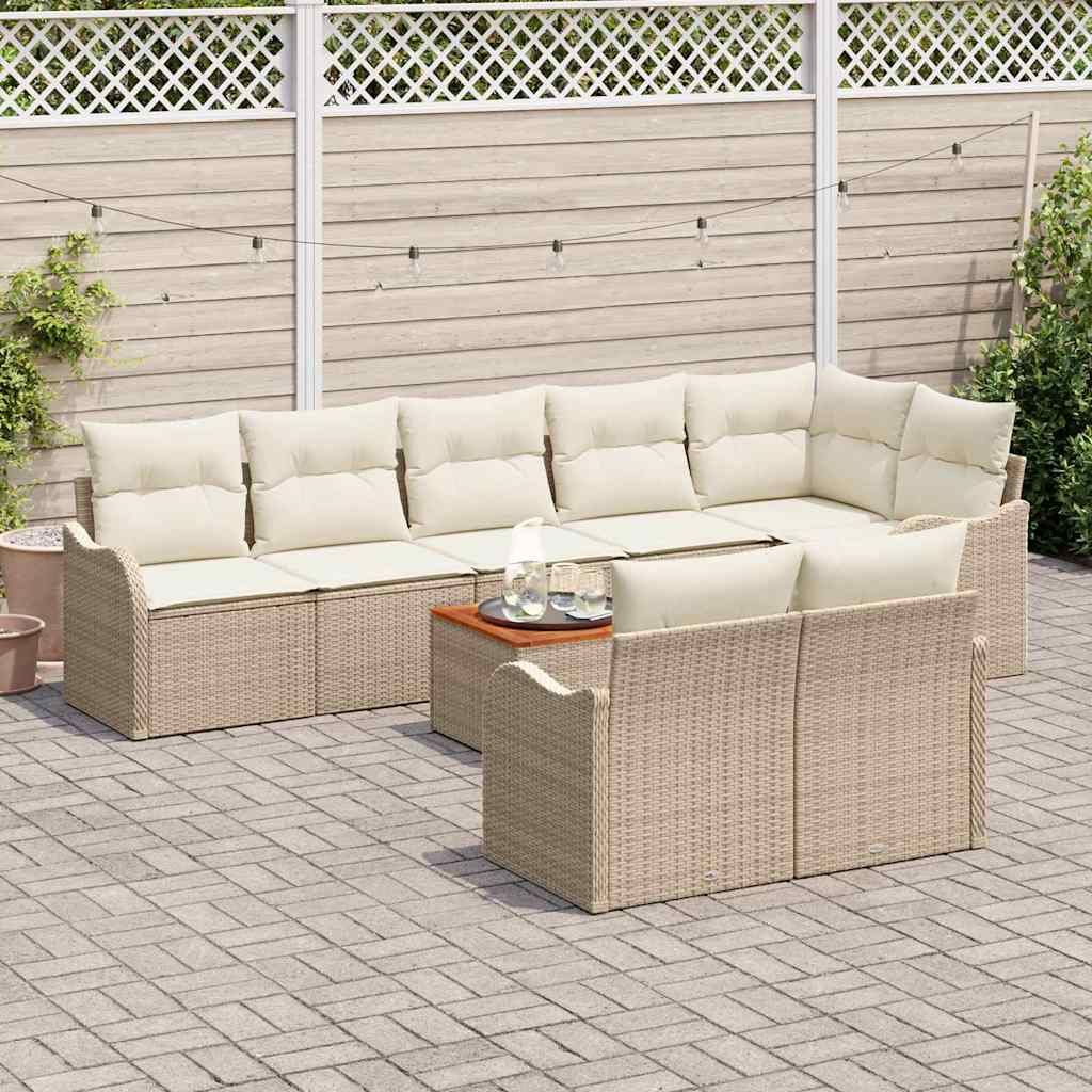 Conjunto de Sofá de Jardim 9 pcs bege e branco