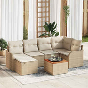 Conjunto de Sofá de Jardim 7 pcs bege e branco