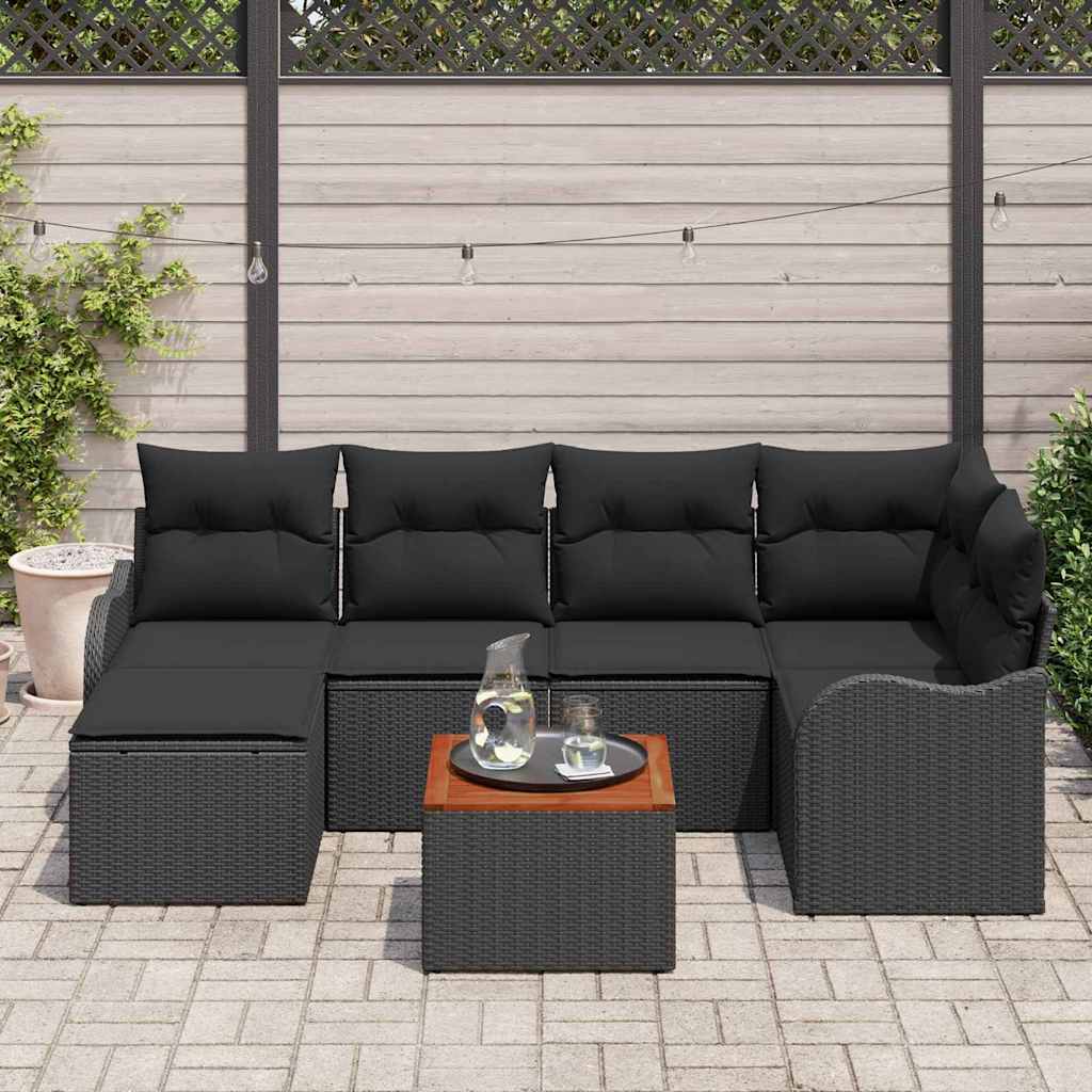 Conjunto de Sofá de Jardim 7 pcs Preto