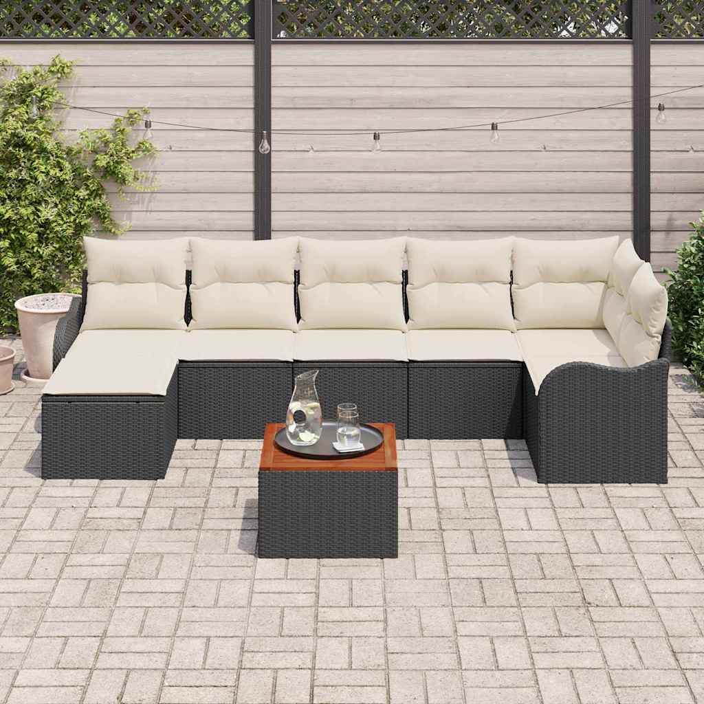 Conjunto de Sofá de Jardim 8 pcs Preto e branco
