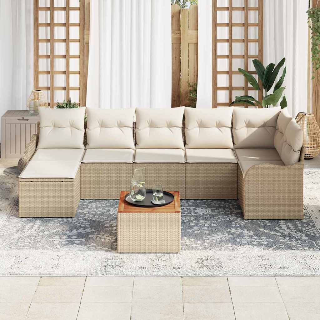 Conjunto de Sofá de Jardim 8 pcs bege e branco