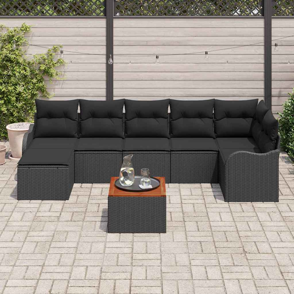 Conjunto de Sofá de Jardim 8 pcs Preto