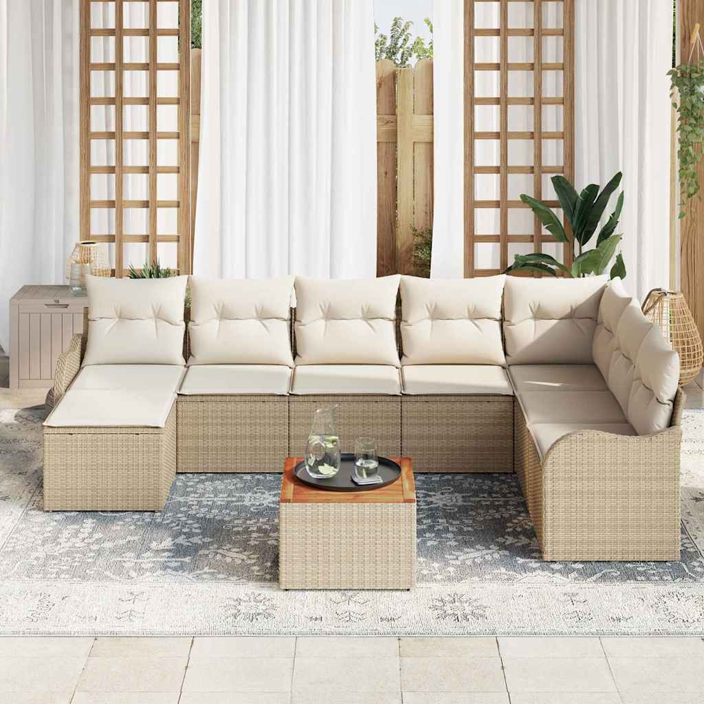Conjunto de Sofá de Jardim 9 pcs bege e branco