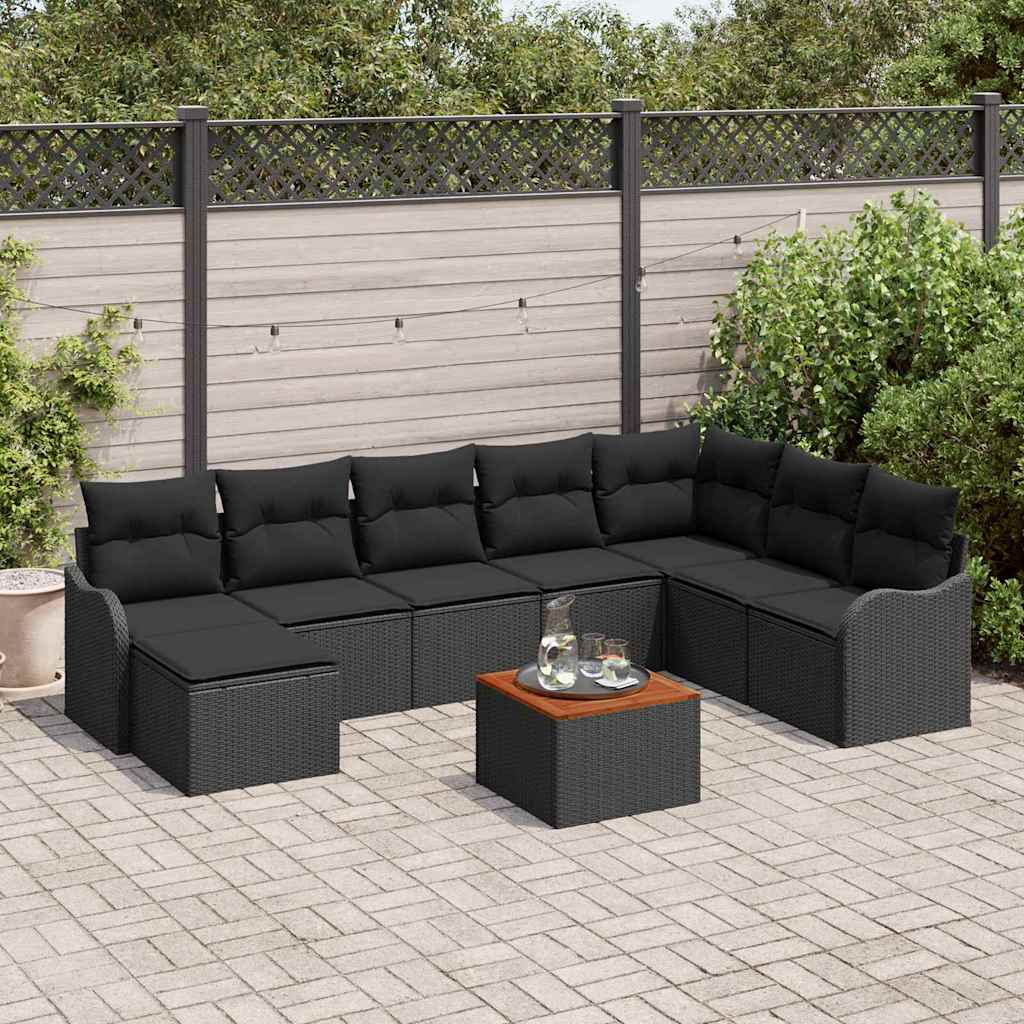 Conjunto de Sofá de Jardim 9 pcs Preto