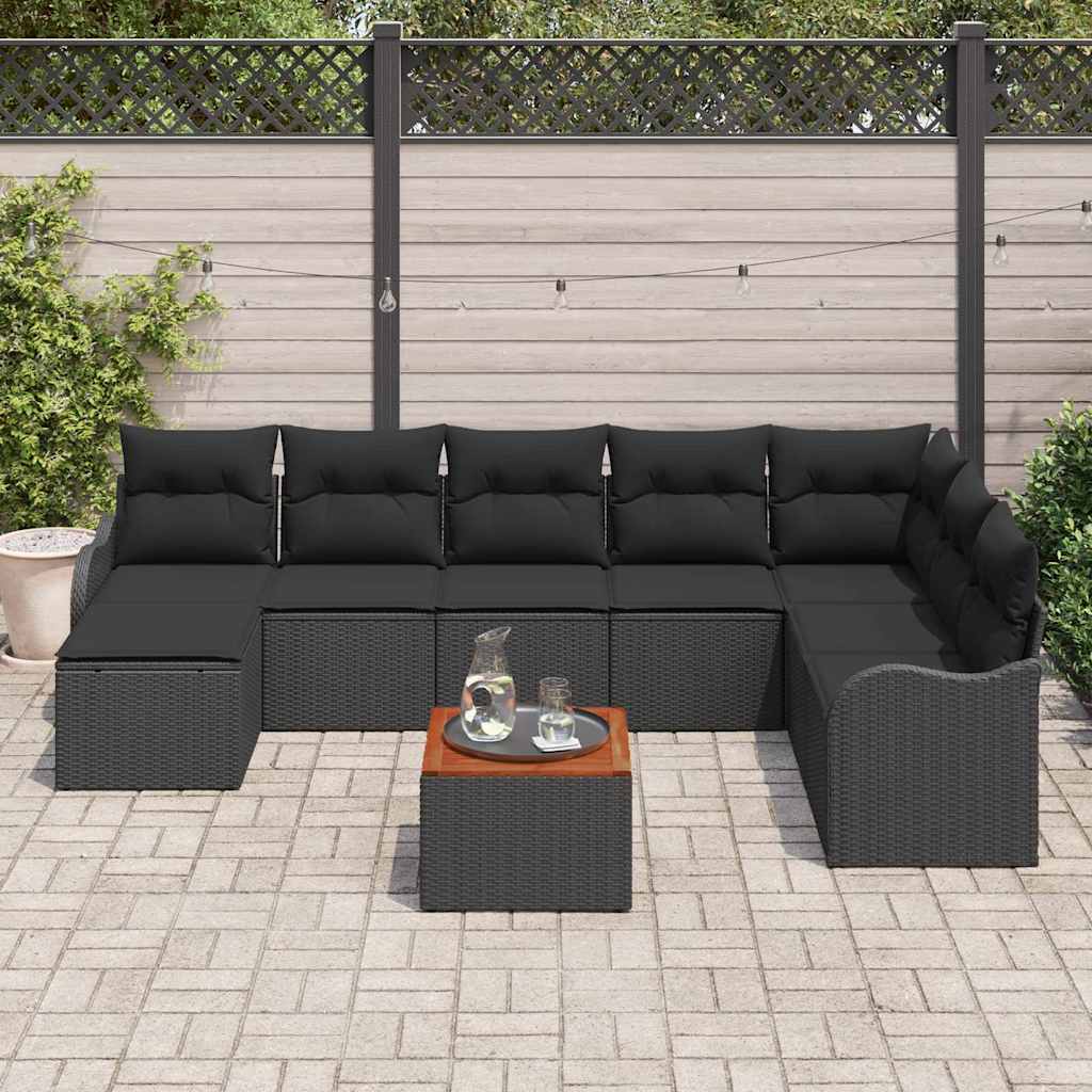 Conjunto de Sofá de Jardim 9 pcs Preto