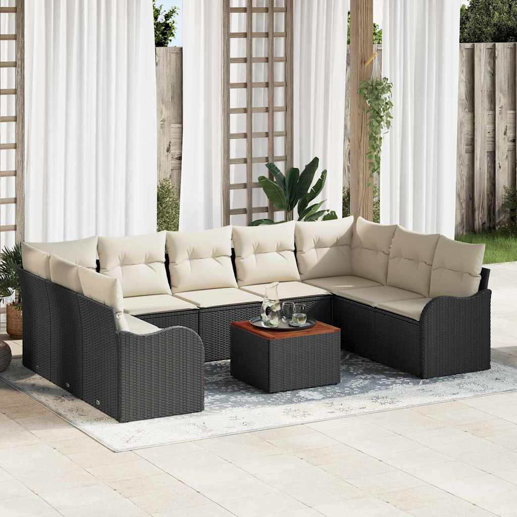 Conjunto de Sofá de Jardim 10 pcs Preto e branco