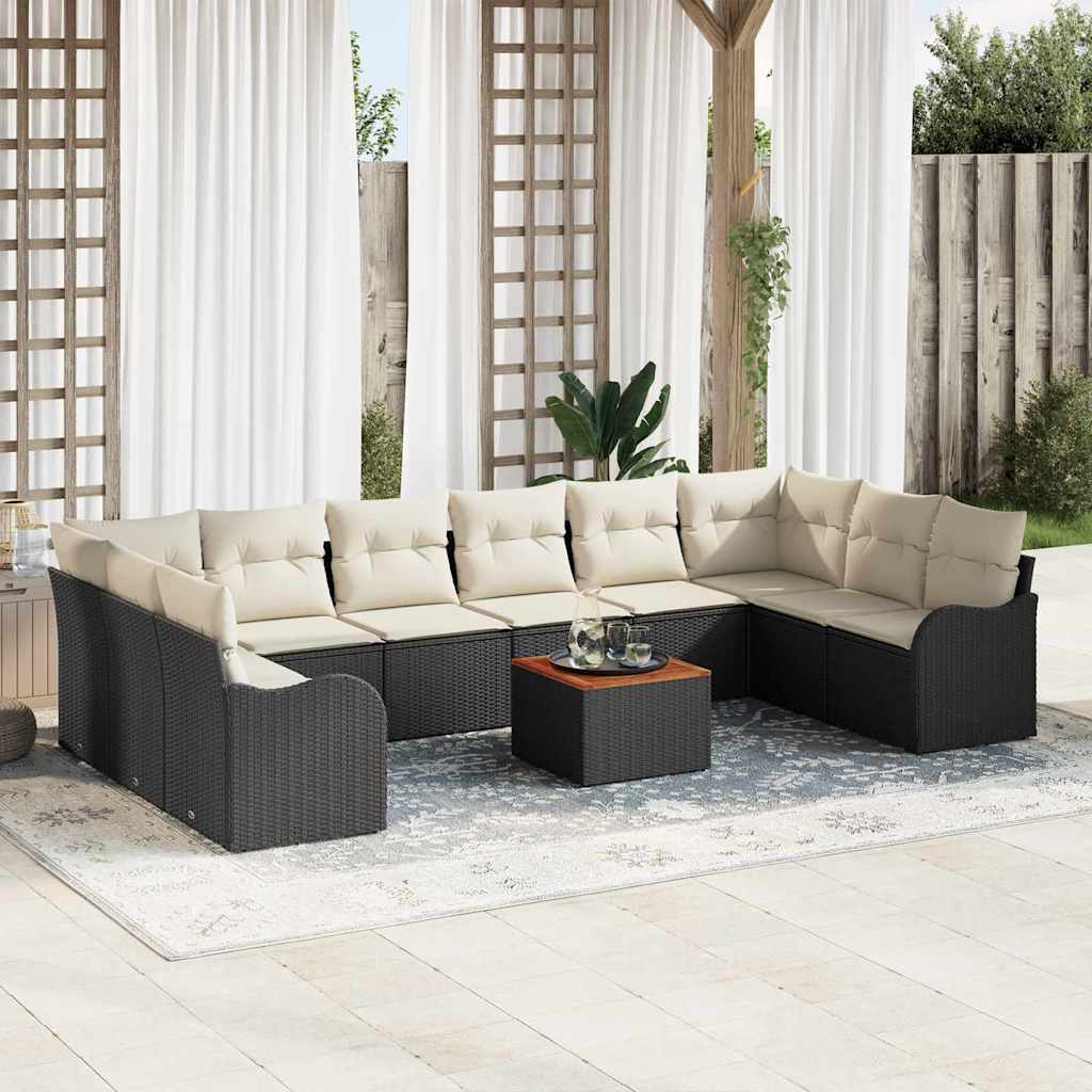 Conjunto de Sofá de Jardim 11 pcs Preto e branco