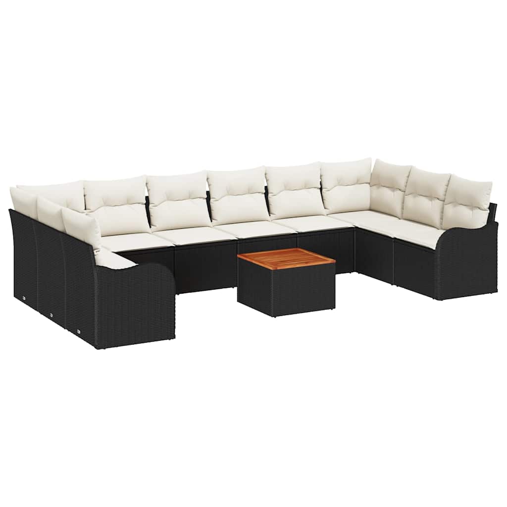 Conjunto de Sofá de Jardim 11 pcs Preto e branco