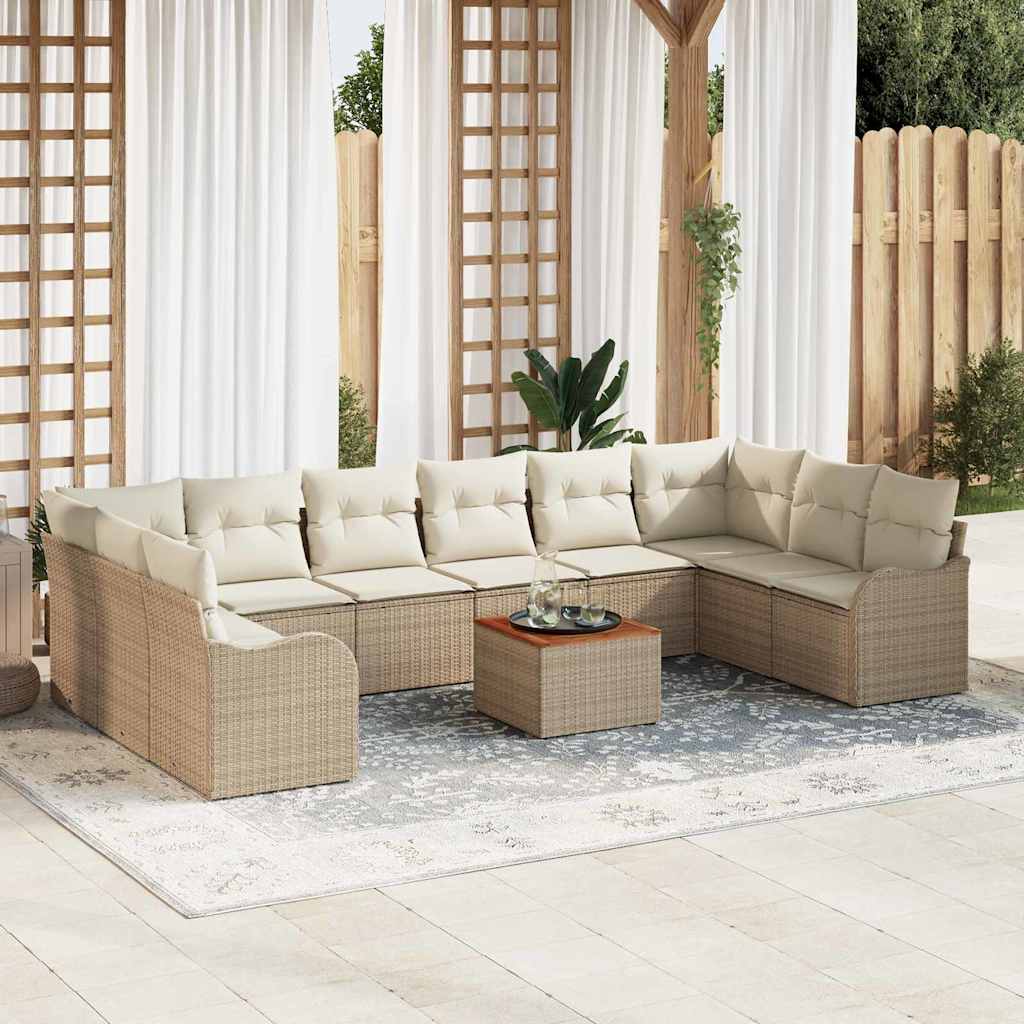 Conjunto de Sofá de Jardim 11 pcs bege e branco