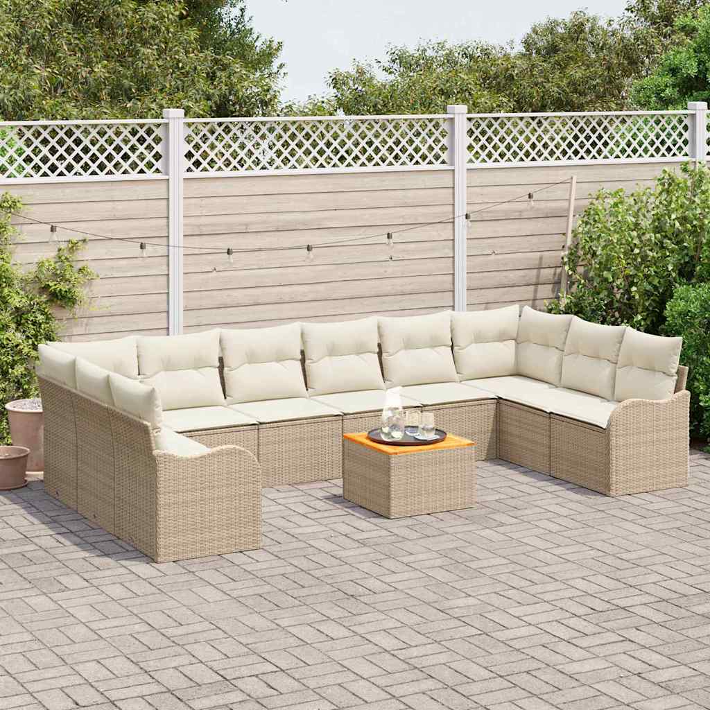 Conjunto de Sofá de Jardim 11 pcs bege e branco