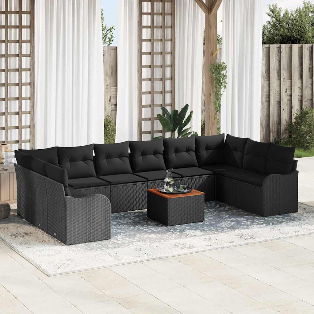Conjunto de Sofá de Jardim 11 pcs Preto