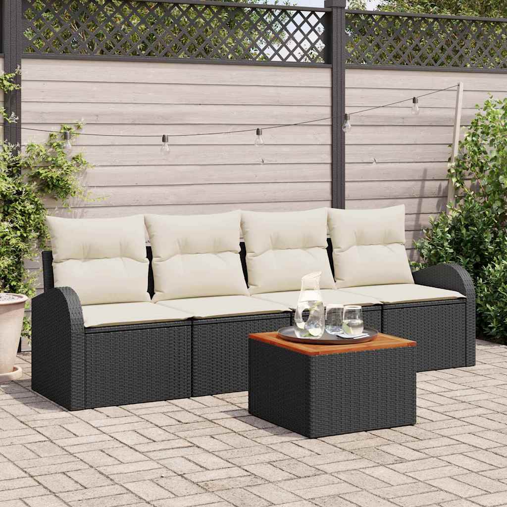 Conjunto de Sofá de Jardim 5 pcs Preto e branco