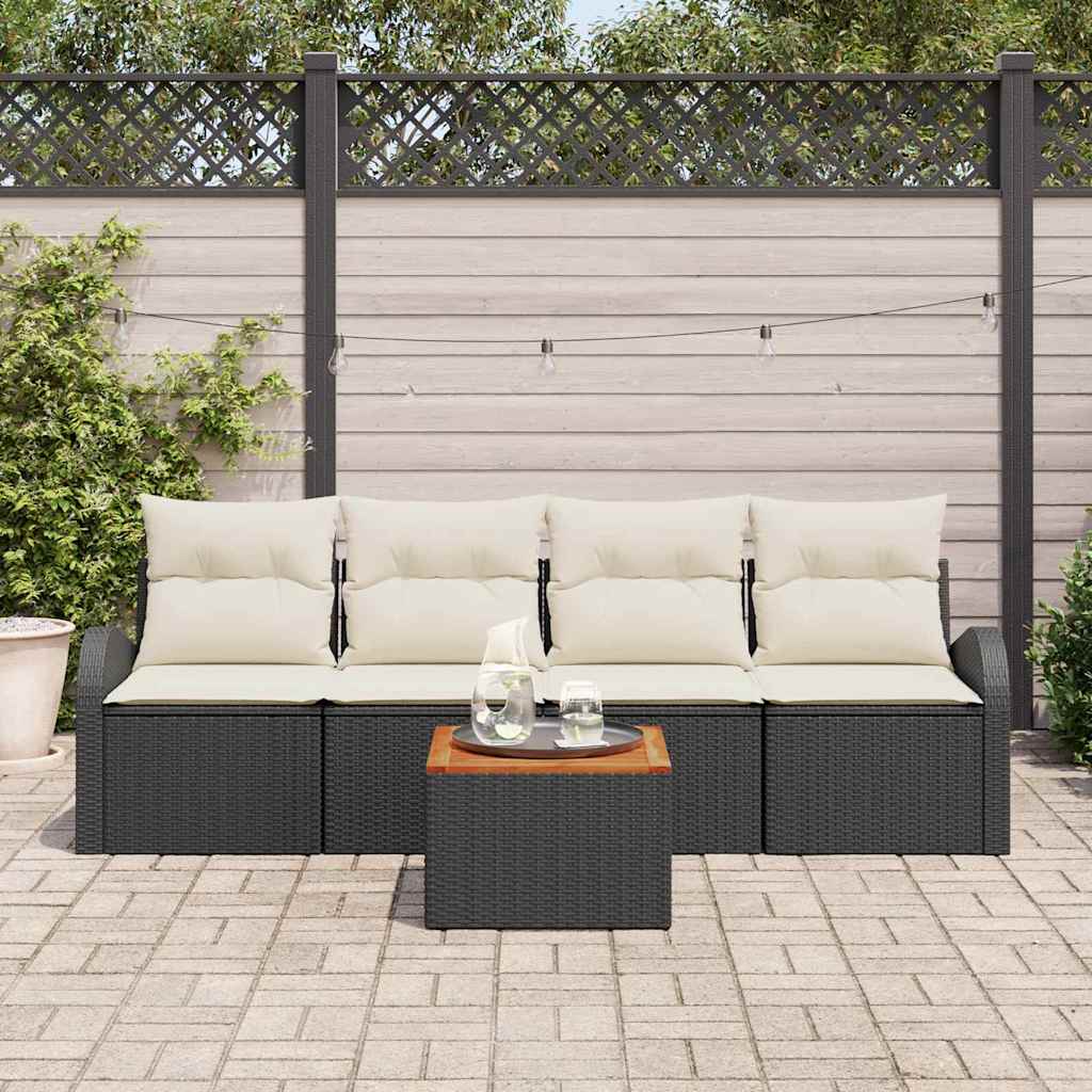 Conjunto de Sofá de Jardim 5 pcs Preto e branco