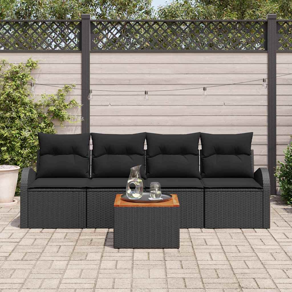 Conjunto de Sofá de Jardim 5 pcs Preto