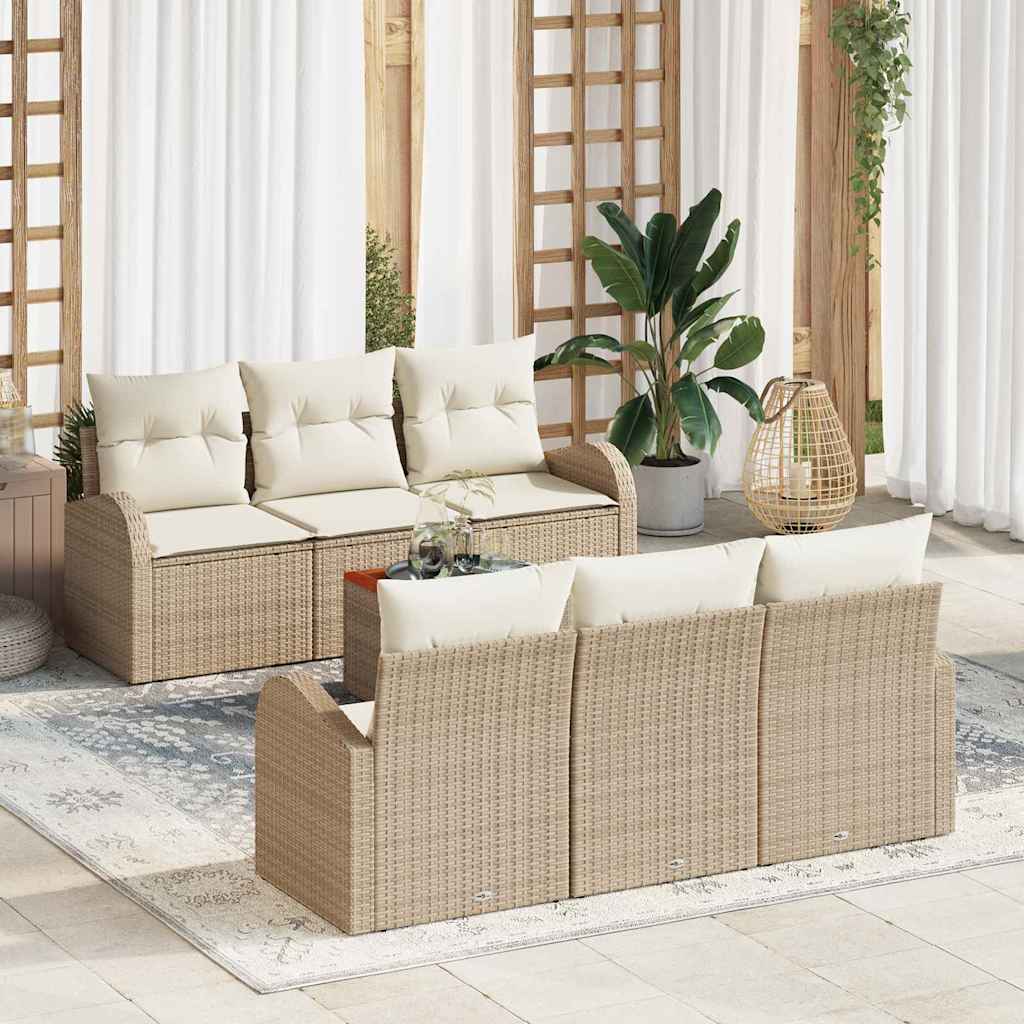 Conjunto de Sofá de Jardim 7 pcs bege e branco