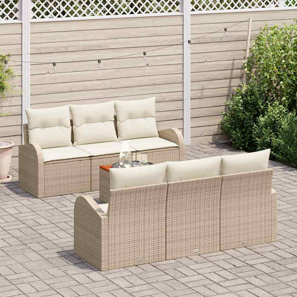 Conjunto de Sofá de Jardim 7 pcs bege e branco