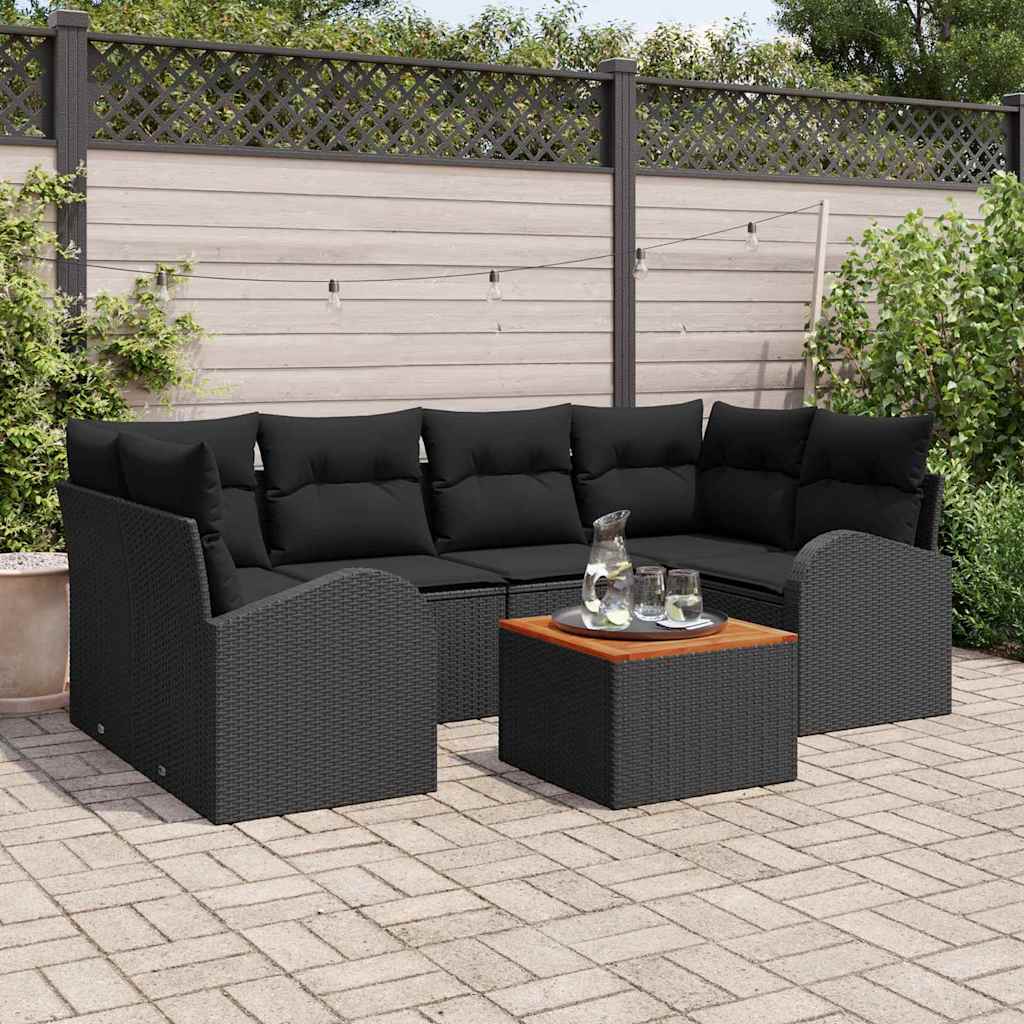 Conjunto de Sofá de Jardim 7 pcs Preto