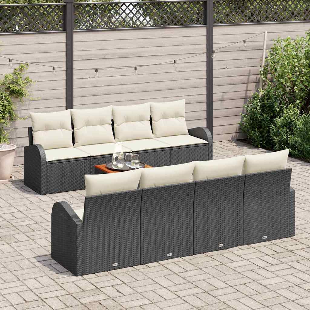 Conjunto de Sofá de Jardim 9 pcs Preto e branco