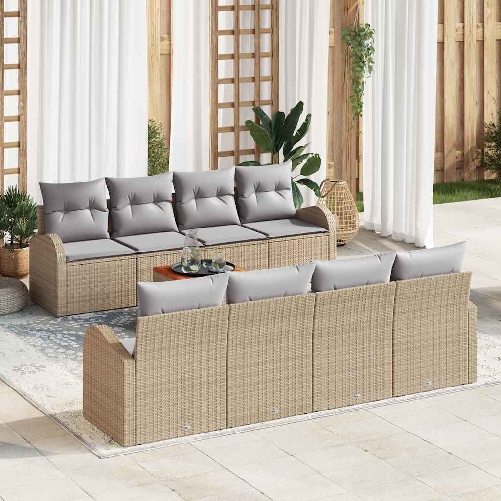 Conjunto de Sofá de Jardim 9 pcs bege e cinzento claro