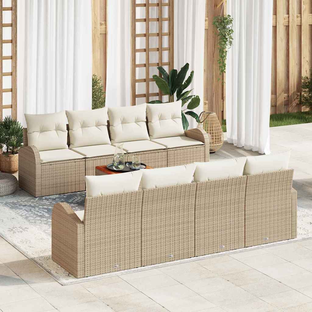 Conjunto de Sofá de Jardim 9 pcs bege e branco
