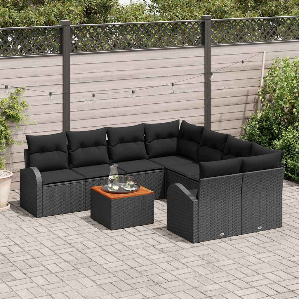 Conjunto de Sofá de Jardim 9 pcs Preto
