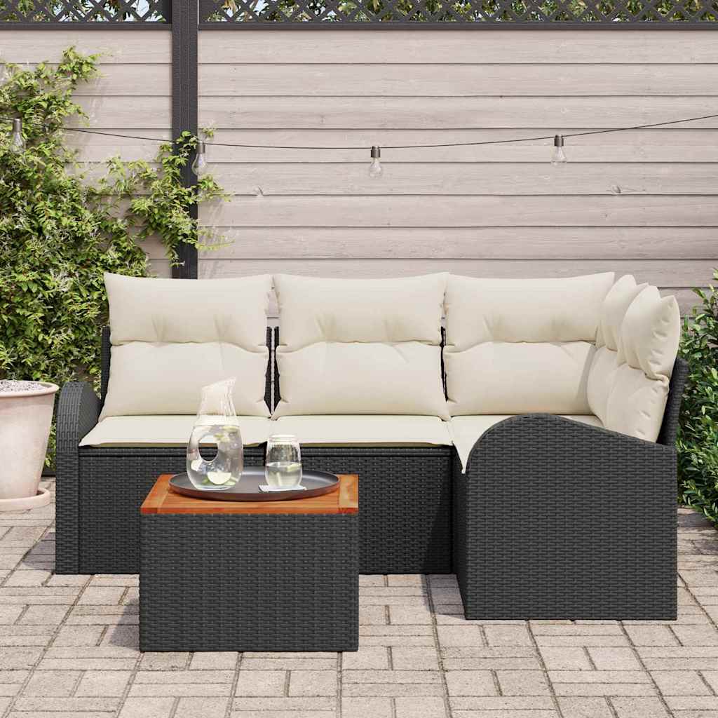 Conjunto de Sofá de Jardim 5 pcs Preto e branco