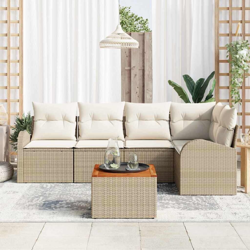 Conjunto de Sofá de Jardim 6 pcs bege e branco