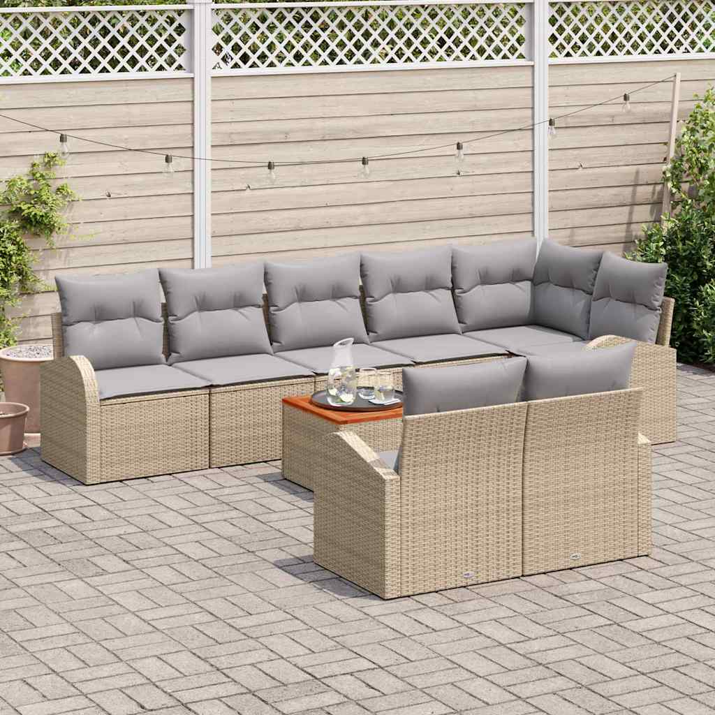 Conjunto de Sofá de Jardim 9 pcs bege e cinzento claro