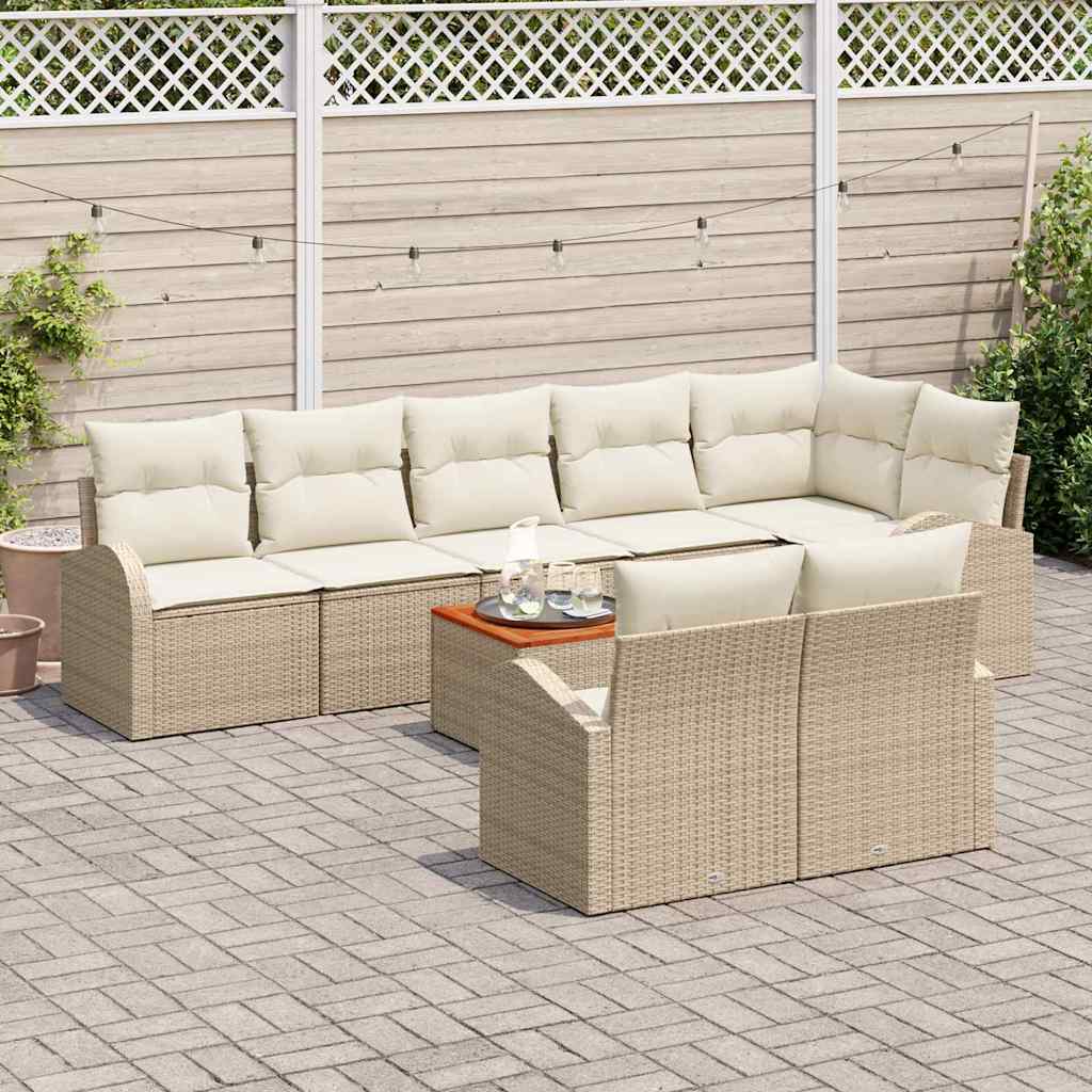 Conjunto de Sofá de Jardim 9 pcs bege e branco
