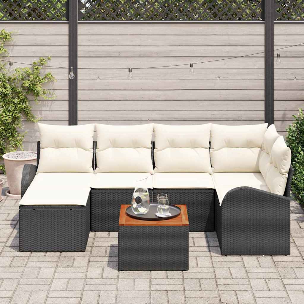 Conjunto de Sofá de Jardim 7 pcs Preto e branco