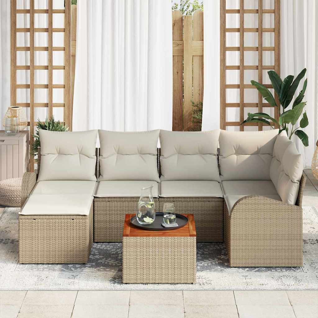 Conjunto de Sofá de Jardim 7 pcs bege e branco