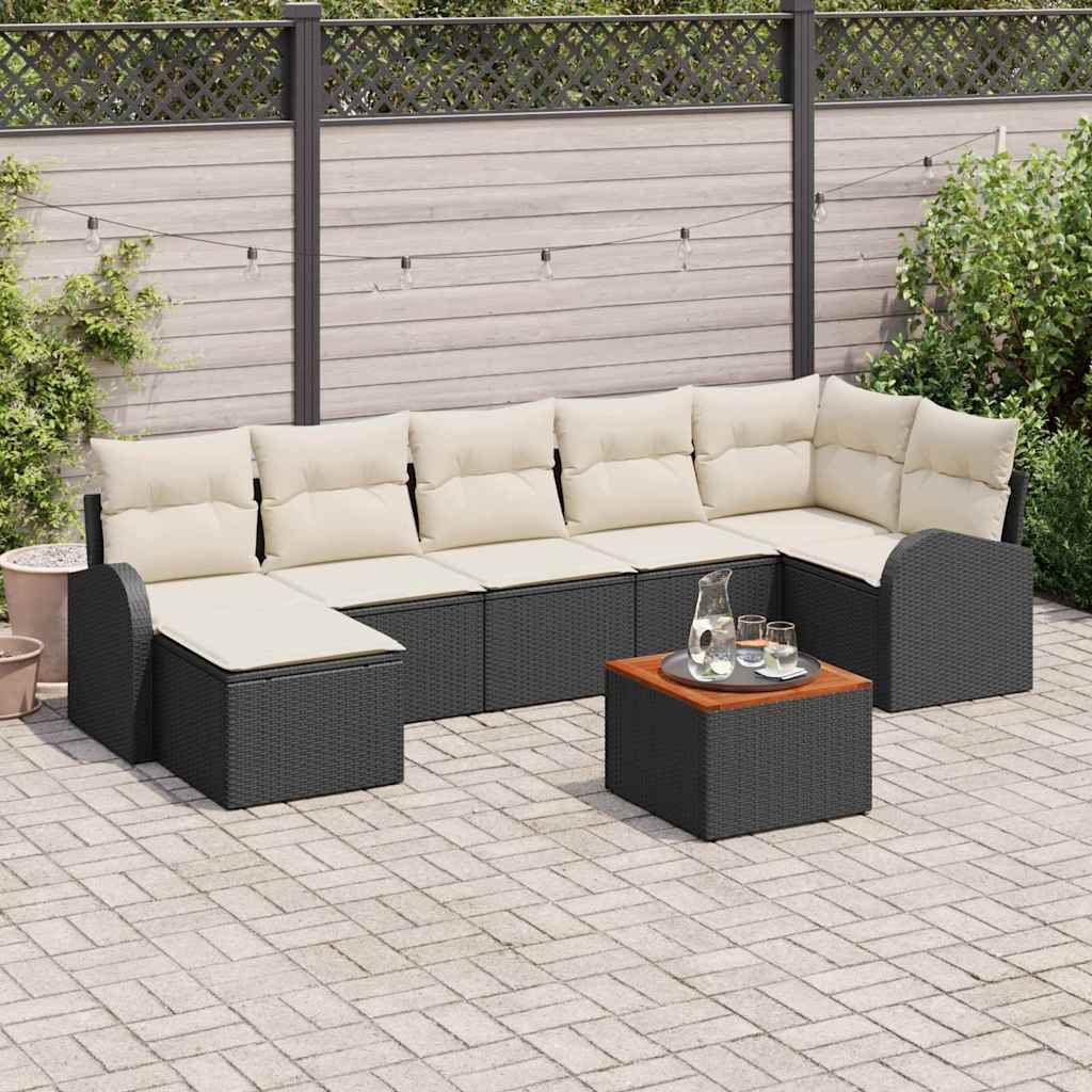 Conjunto de Sofá de Jardim 8 pcs Preto e branco