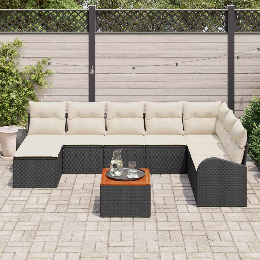 Conjunto de Sofá de Jardim 9 pcs Preto e branco