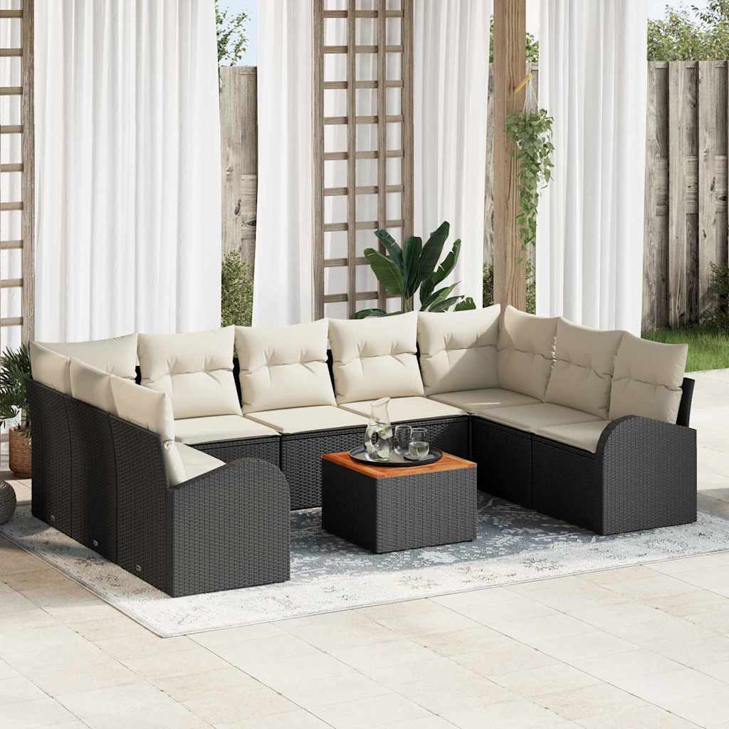 Conjunto de Sofá de Jardim 10 pcs Preto e branco