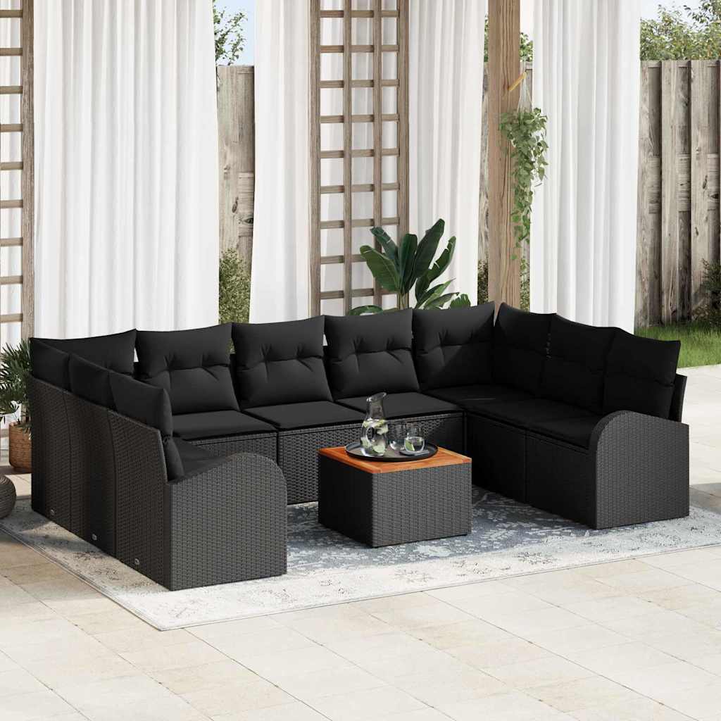Conjunto de Sofá de Jardim 10 pcs Preto