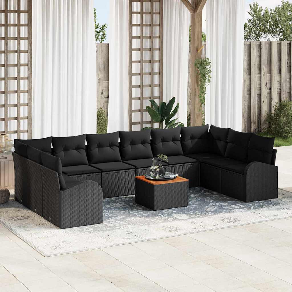 Conjunto de Sofá de Jardim 11 pcs Preto