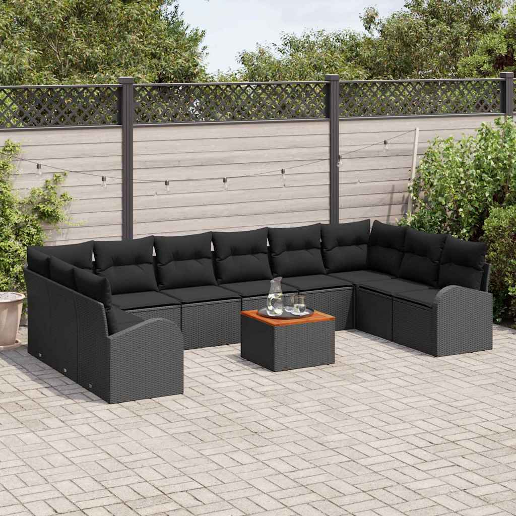 Conjunto de Sofá de Jardim 11 pcs Preto