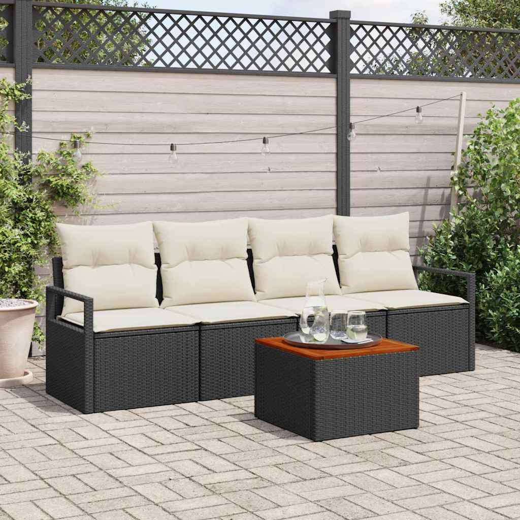 Conjunto de Sofá de Jardim 5 pcs Preto e branco