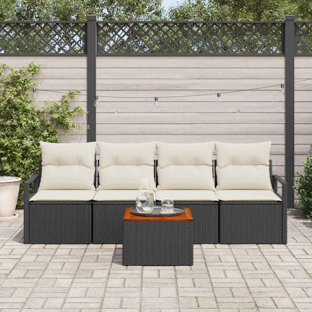 Conjunto de Sofá de Jardim 5 pcs Preto e branco
