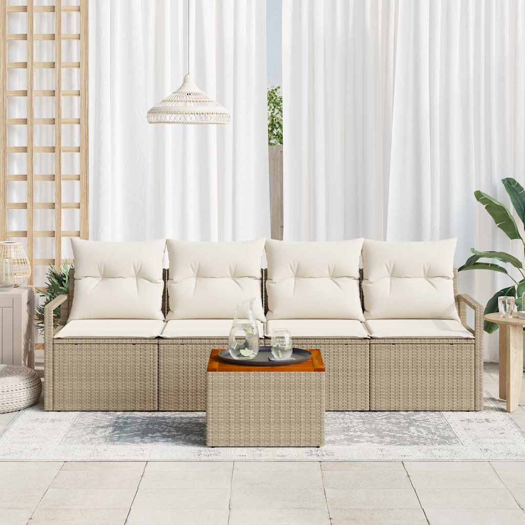 Conjunto de Sofá de Jardim 5 pcs bege e branco