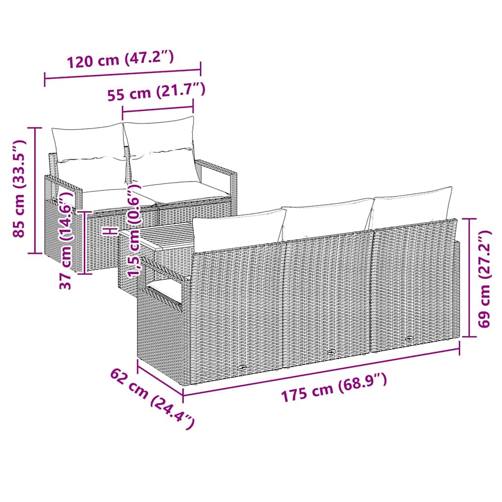 Conjunto de Sofá de Jardim 6 pcs bege e branco