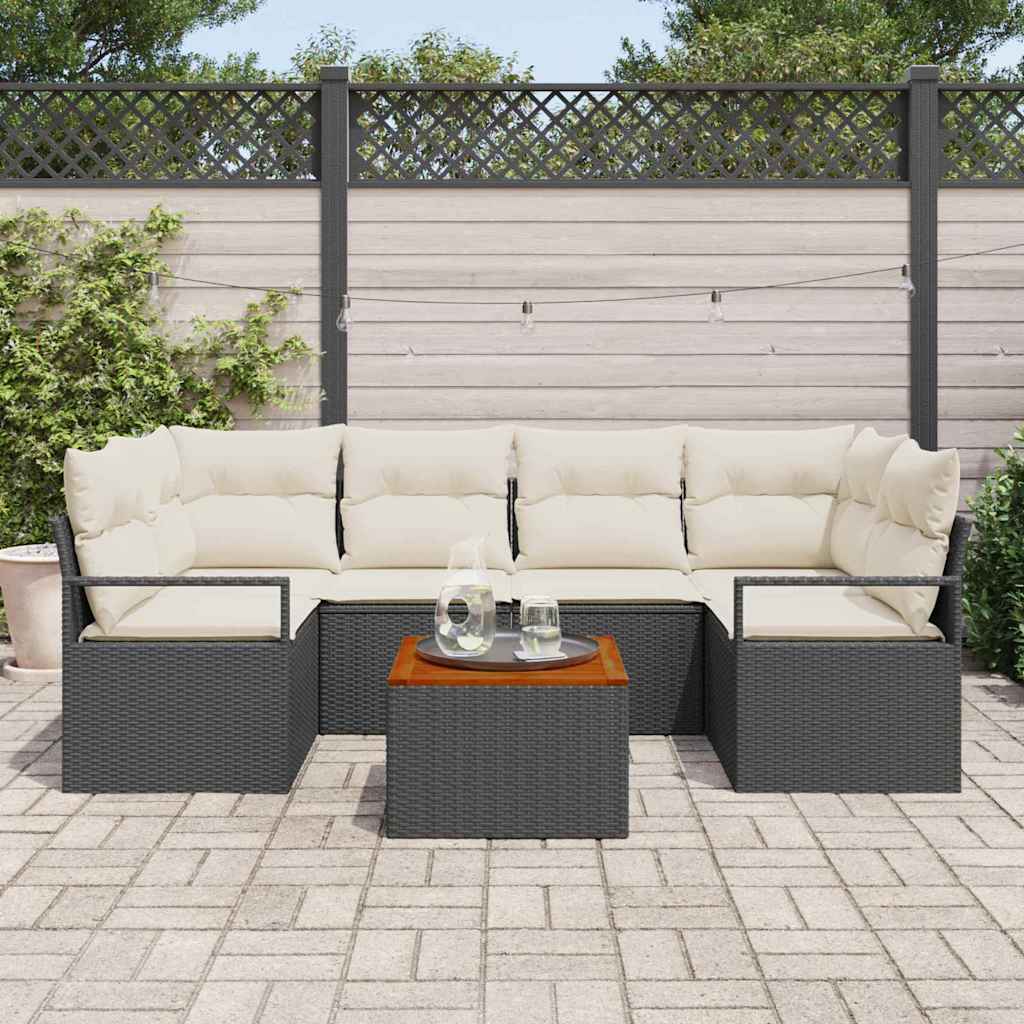 Conjunto de Sofá de Jardim 7 pcs Preto e branco