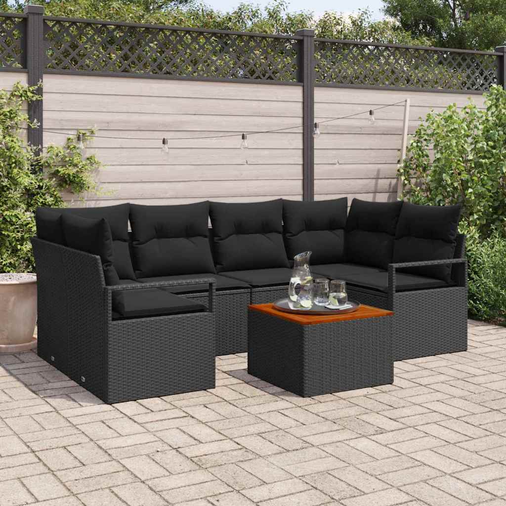Conjunto de Sofá de Jardim 7 pcs Preto