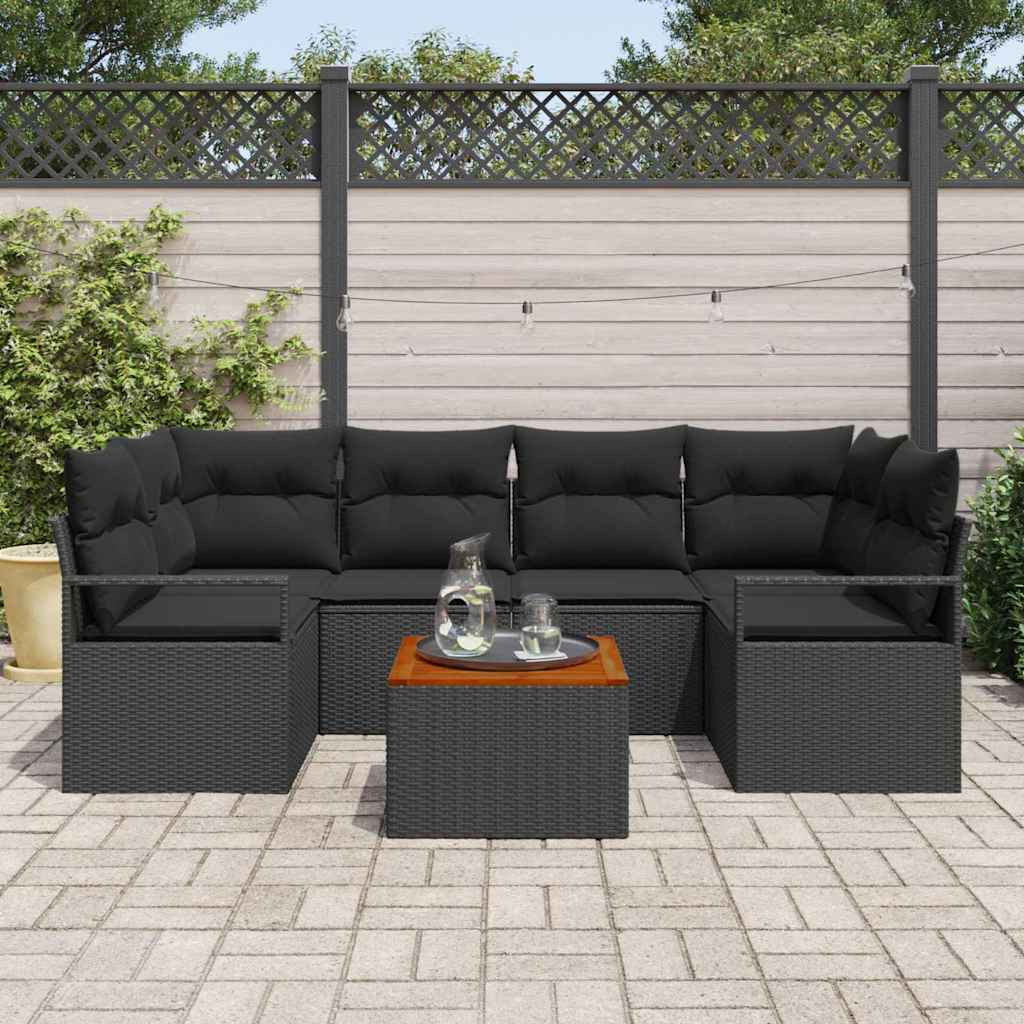 Conjunto de Sofá de Jardim 7 pcs Preto