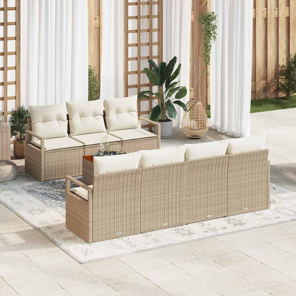 Conjunto de Sofá de Jardim 8 pcs bege e branco