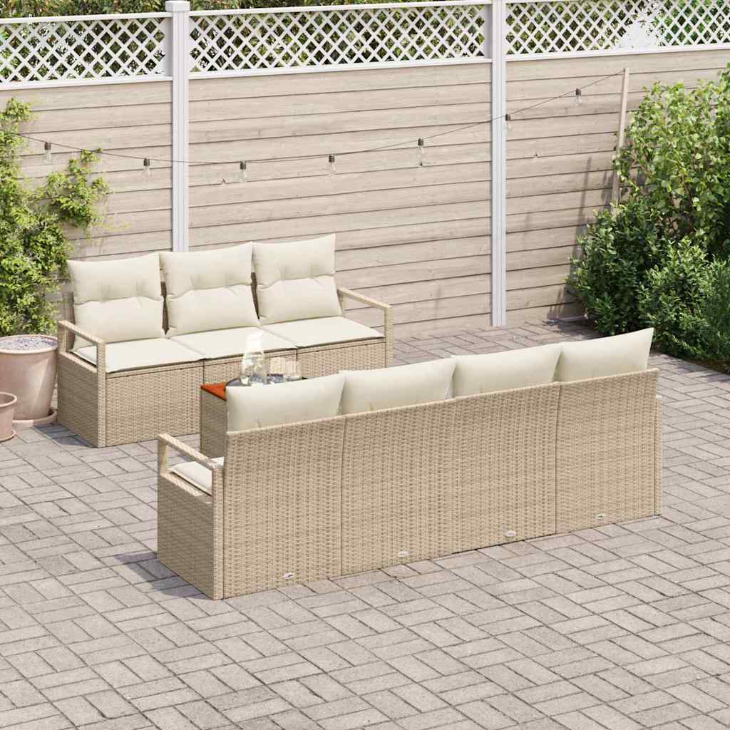 Conjunto de Sofá de Jardim 8 pcs bege e branco