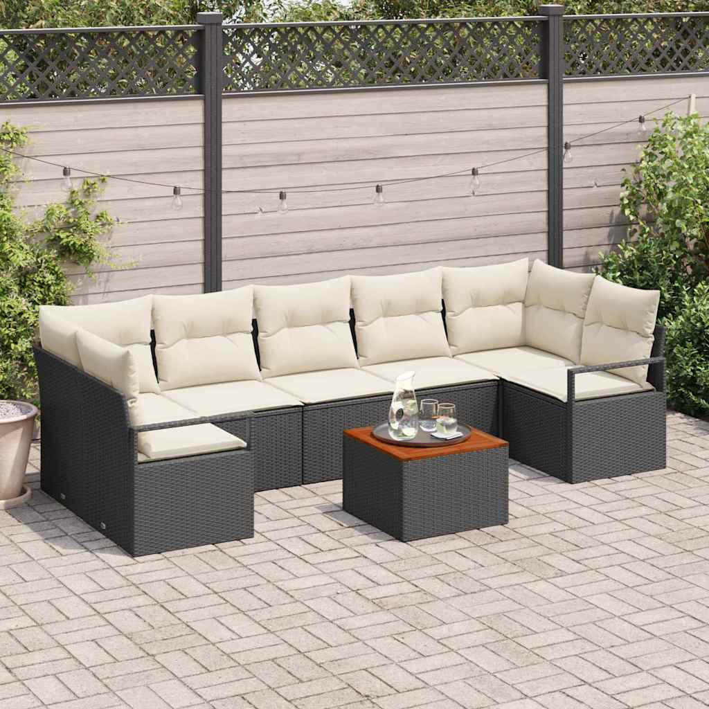 Conjunto de Sofá de Jardim 8 pcs Preto e branco